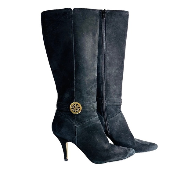 Anne‎ Klein Black Suede Leather Heeled Boots Women's Size 8M - Picture 3 of 10